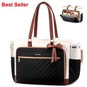 Large Laptop Tote Bag with Padded Compartment, Cup Holder, Multi-Pockets